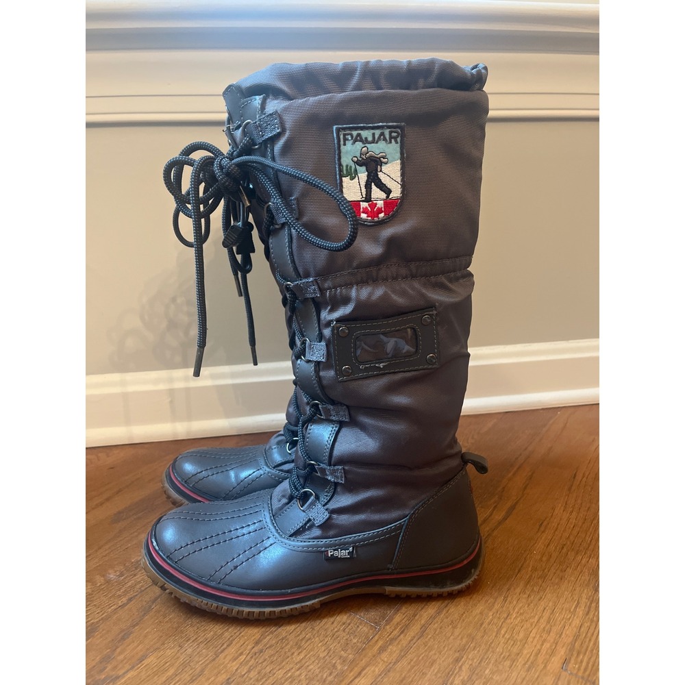 Pajar Womens Gray Leather Waterproof Grip Lined Snow Boots Size 7-7.5 Like New